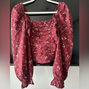 Pink Lily Burgundy Floral Blouse